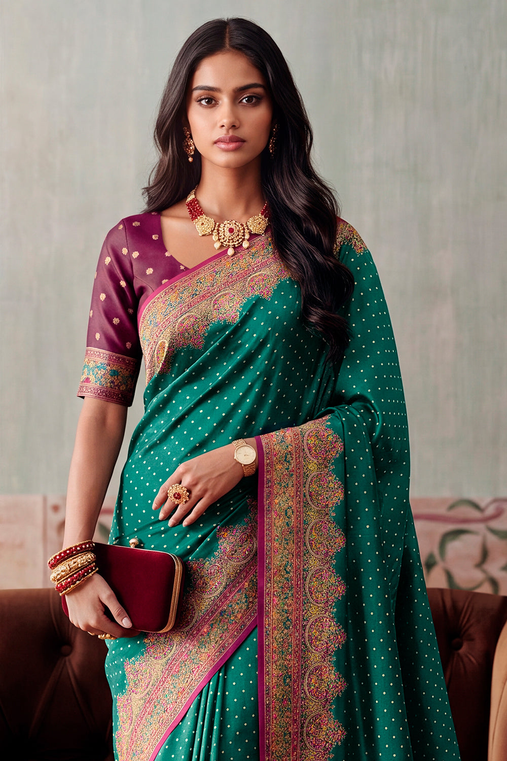 Teal Soft Silk Kalamkari Woven Saree