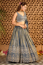 Blue Tissue Silk Embroidered Lehanga