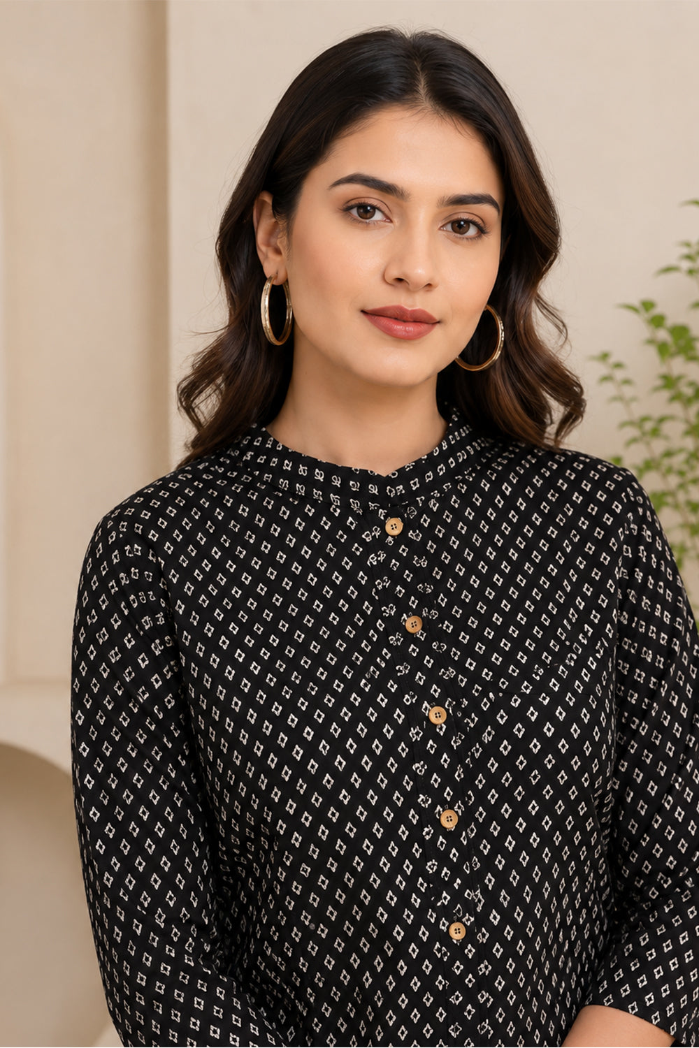 Black Cotton Printed Kurta Set