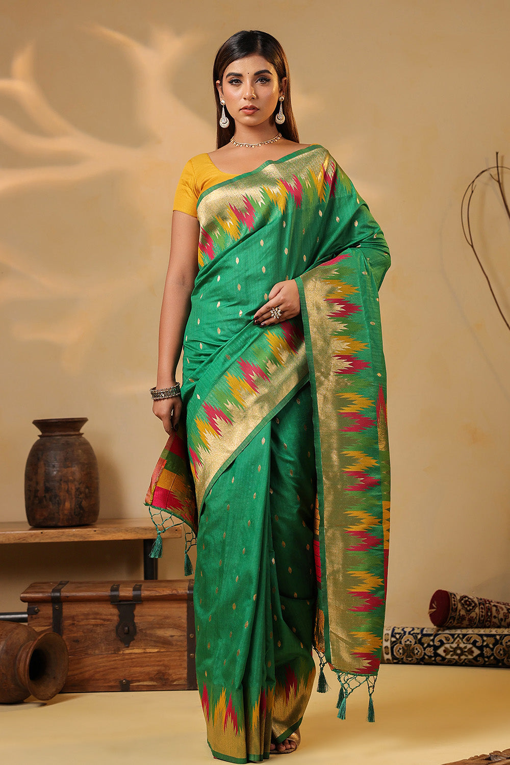 Sea Green Color Cotton Silk Woven Saree