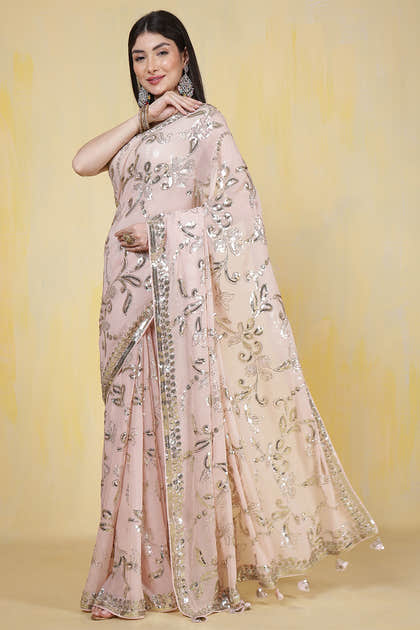 Dusty Pink Sequins Embroidered Georgette Saree