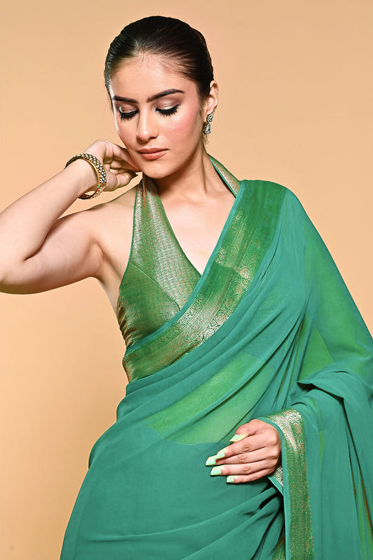 Teal Green Color Georgette Woven Saree