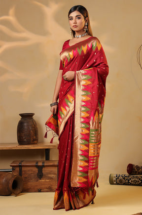 Maroon Cotton Silk Woven Saree