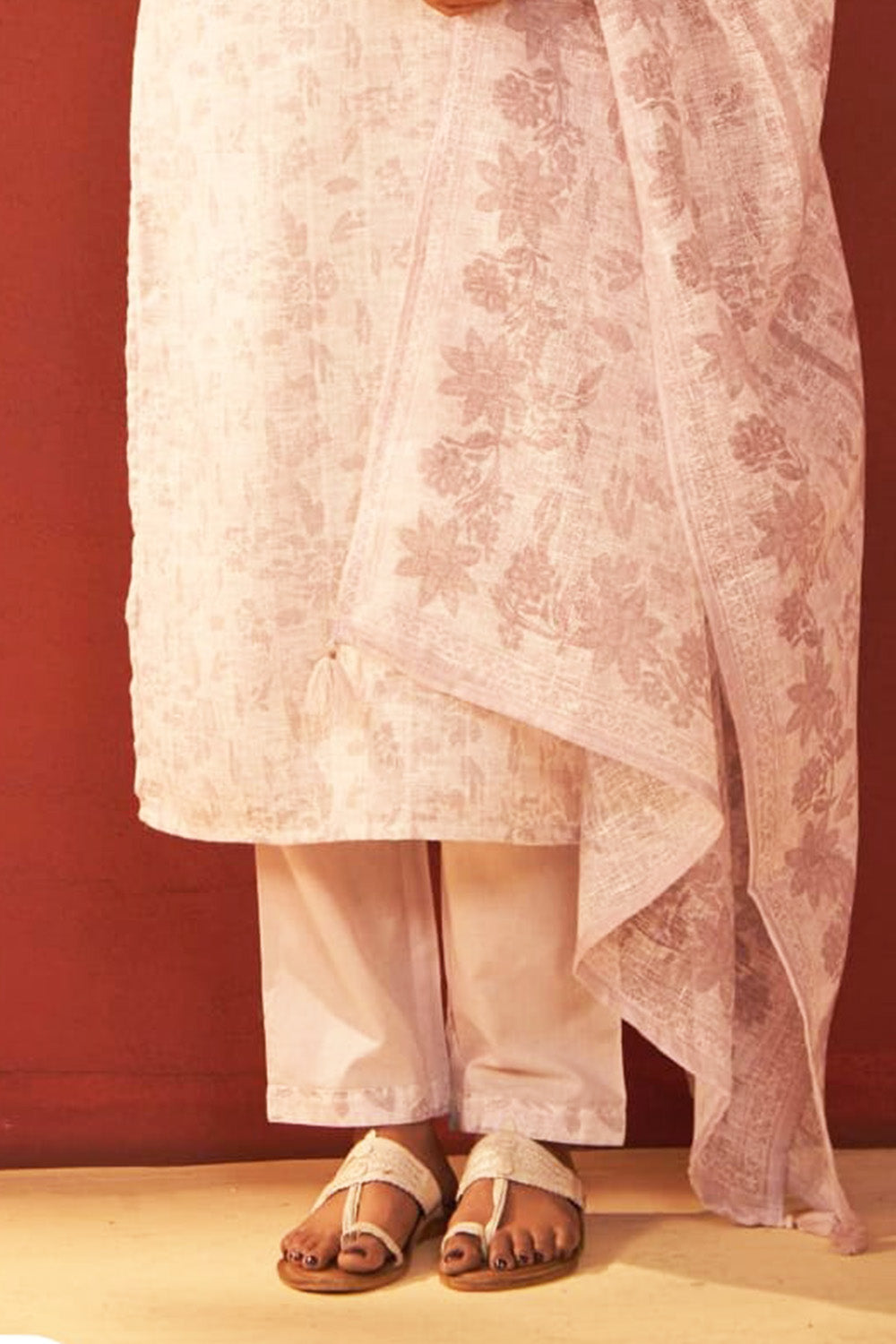 Baby Pink Color Khadi Cotton Floral Printed and Neck Embroidered Suit