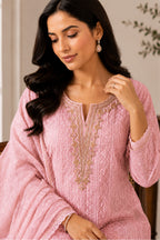Pink Georgette Chikankari Work Unstiched Suit
