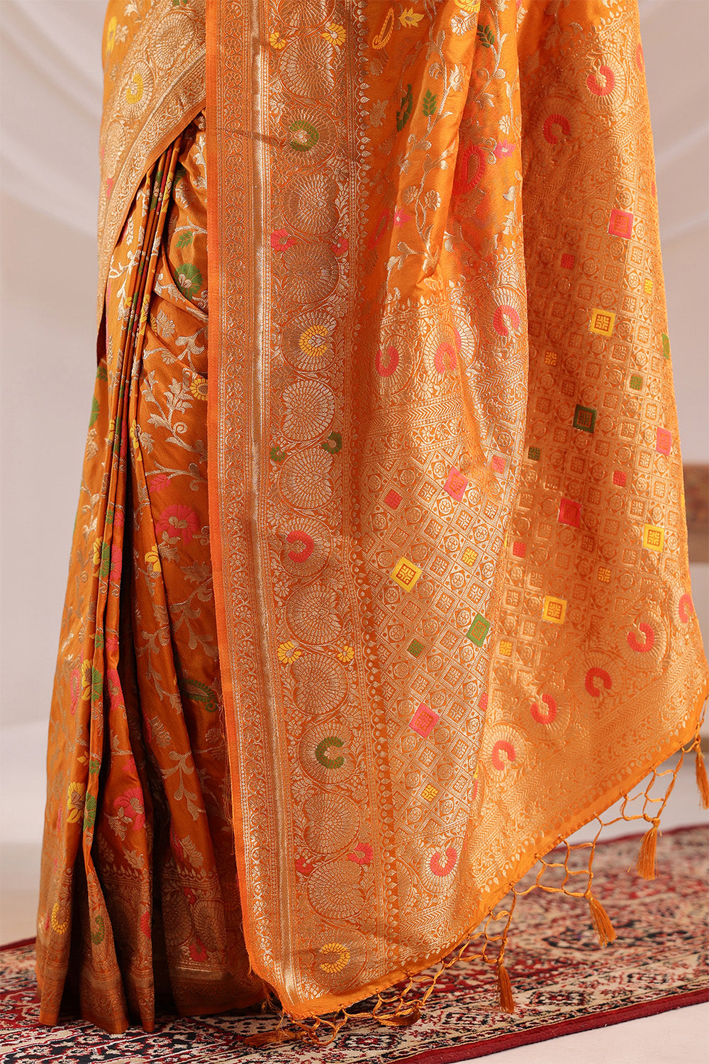 Mustard Resham & Zari Floral Woven Silk Saree