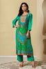 Teal Crepe Silk Printed Suit