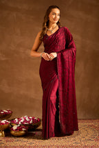 Dark Scarlet Swarovski Work Satin Saree