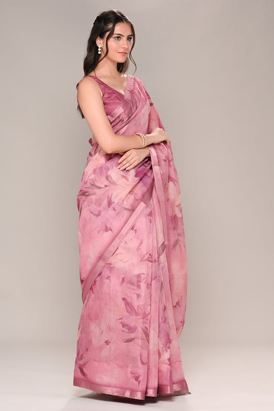 Mauve Color Organza Cotton Printed Saree