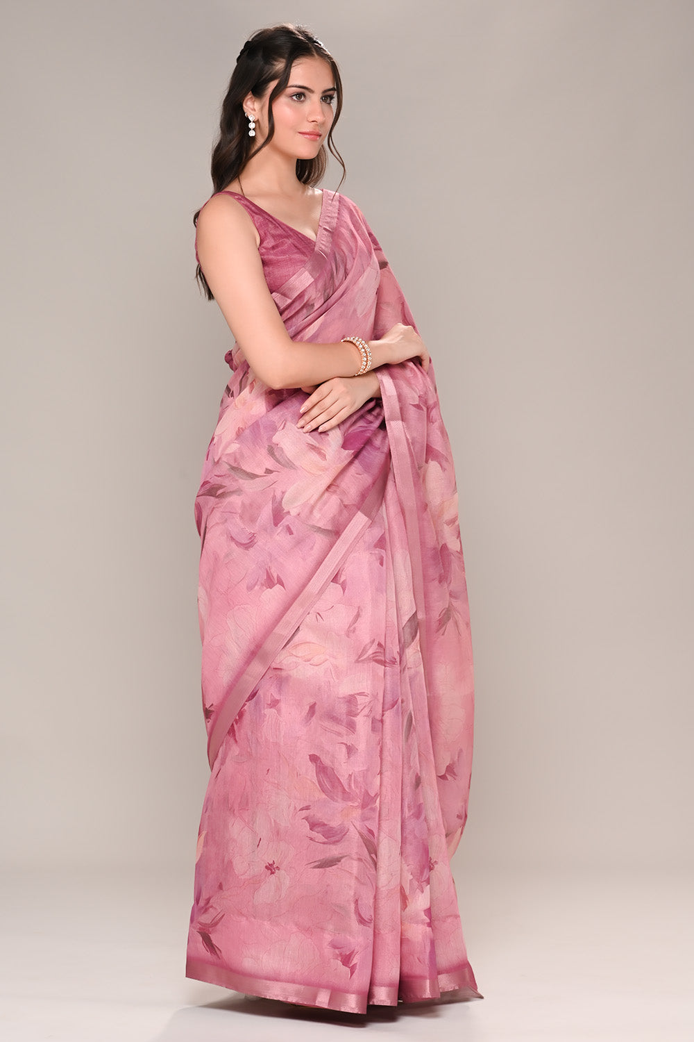 Mauve Color Organza Cotton Printed Saree