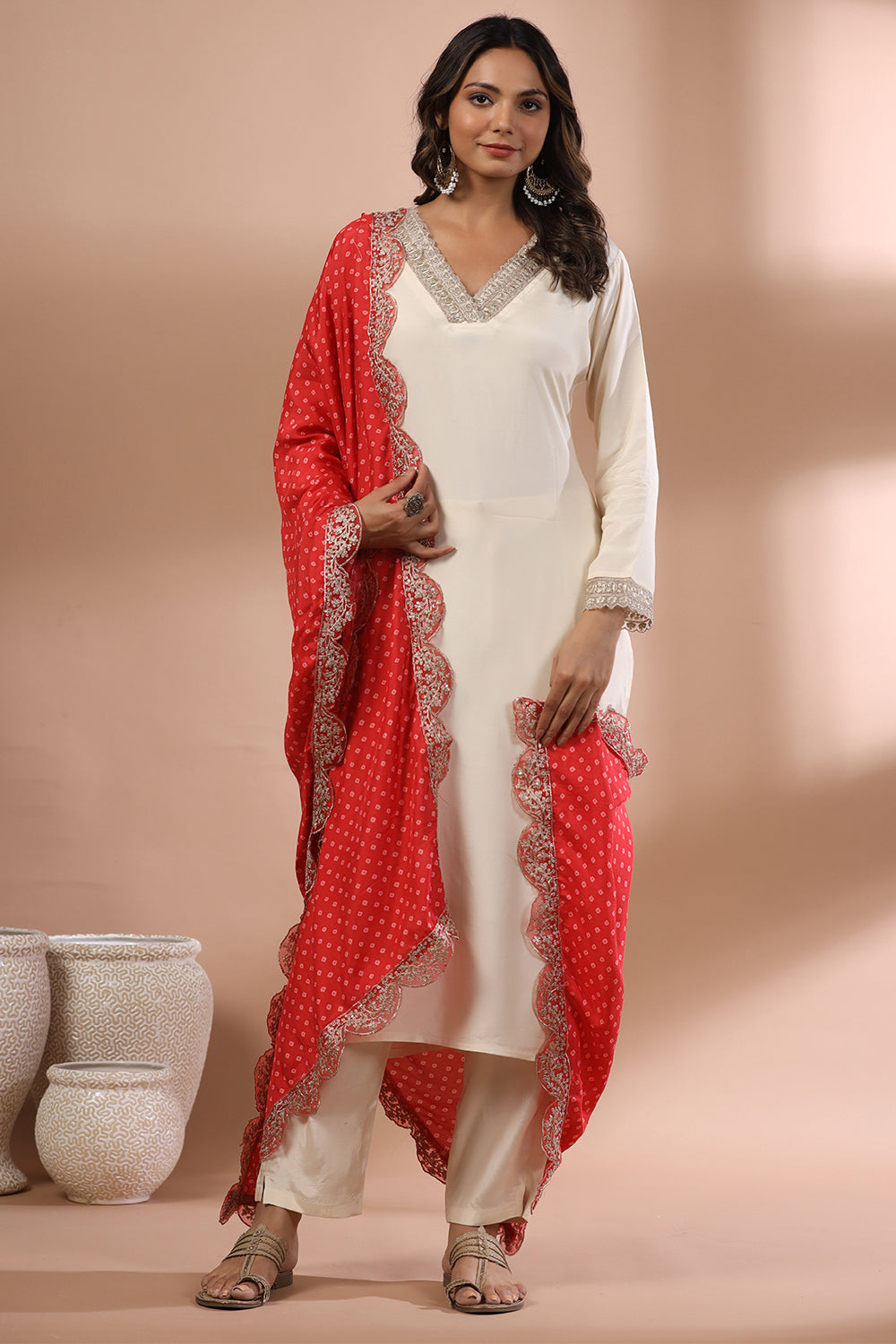 Beige Color Chanderi Cotton Suit