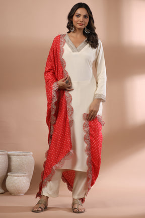 Beige Color Chanderi Cotton Suit