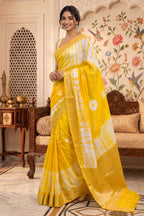 Yellow Georgette Shibori Printed Saree