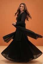 Black Crepe Silk Embroidered Suit With Palazzo