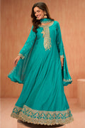 Light Sea Green Crepe Silk Zari and Sequins Embroidered Anarkali Suit