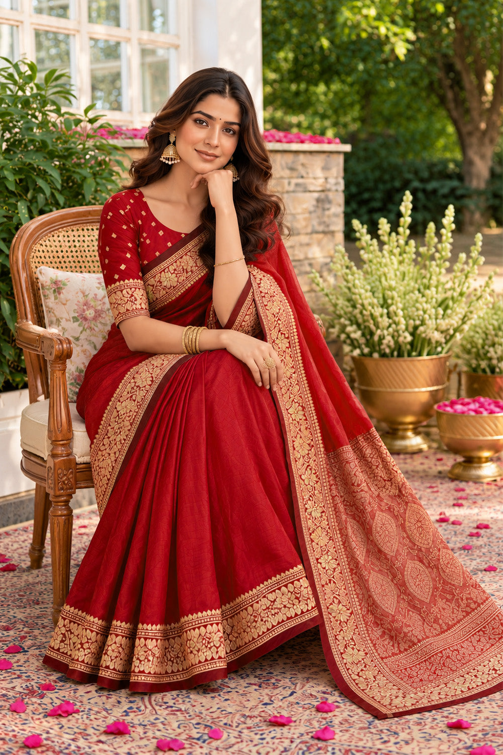 Maroon Cotton Silk Woven Saree