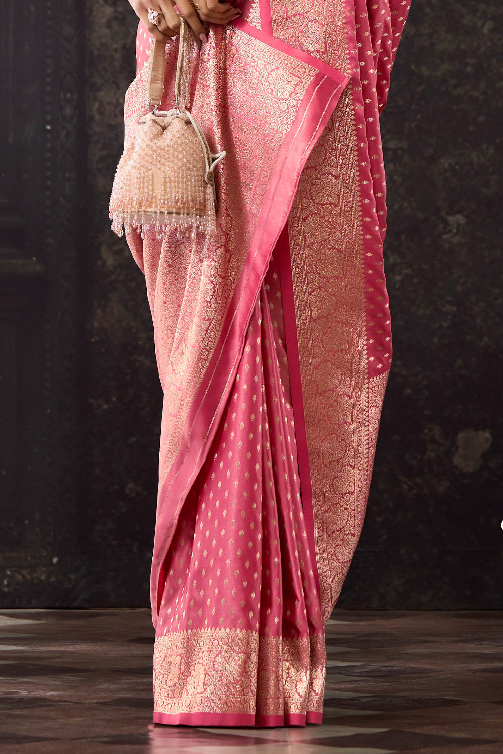 Dusty Pink Zari Woven Soft Silk Saree
