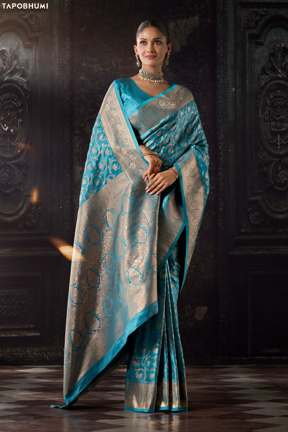 Pacific Blue Katan Silk Banarasi Zari Woven Saree