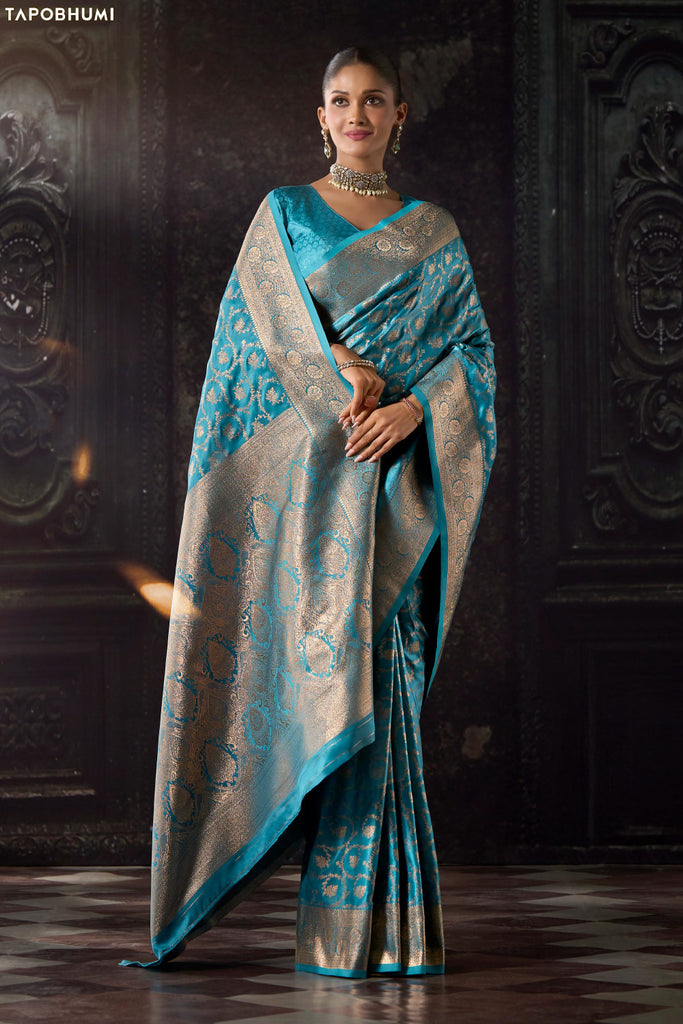 Pacific Blue Katan Silk Banarasi Zari Woven Saree