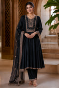 Black Crepe Silk Zari and Sequins Embroidered Anarkali Suit