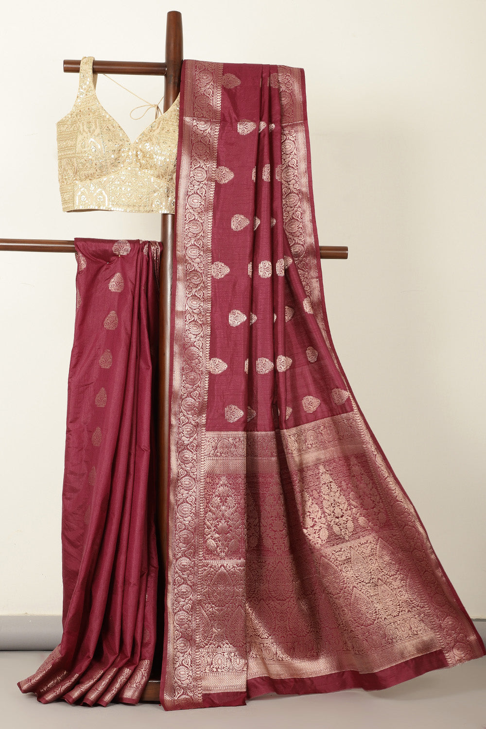Wine Silk Zari Woven Saree