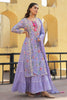 Light Lavender Color Muslin Embroidered & Floral Printed Kurta Set With Stitched Skirt