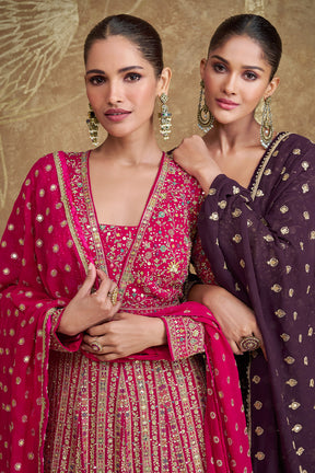 Wine Color Georgette Heavy Embroidered Anarkali Suit