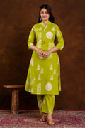 Light Green Block Printed Cotton Printed Kurta Set