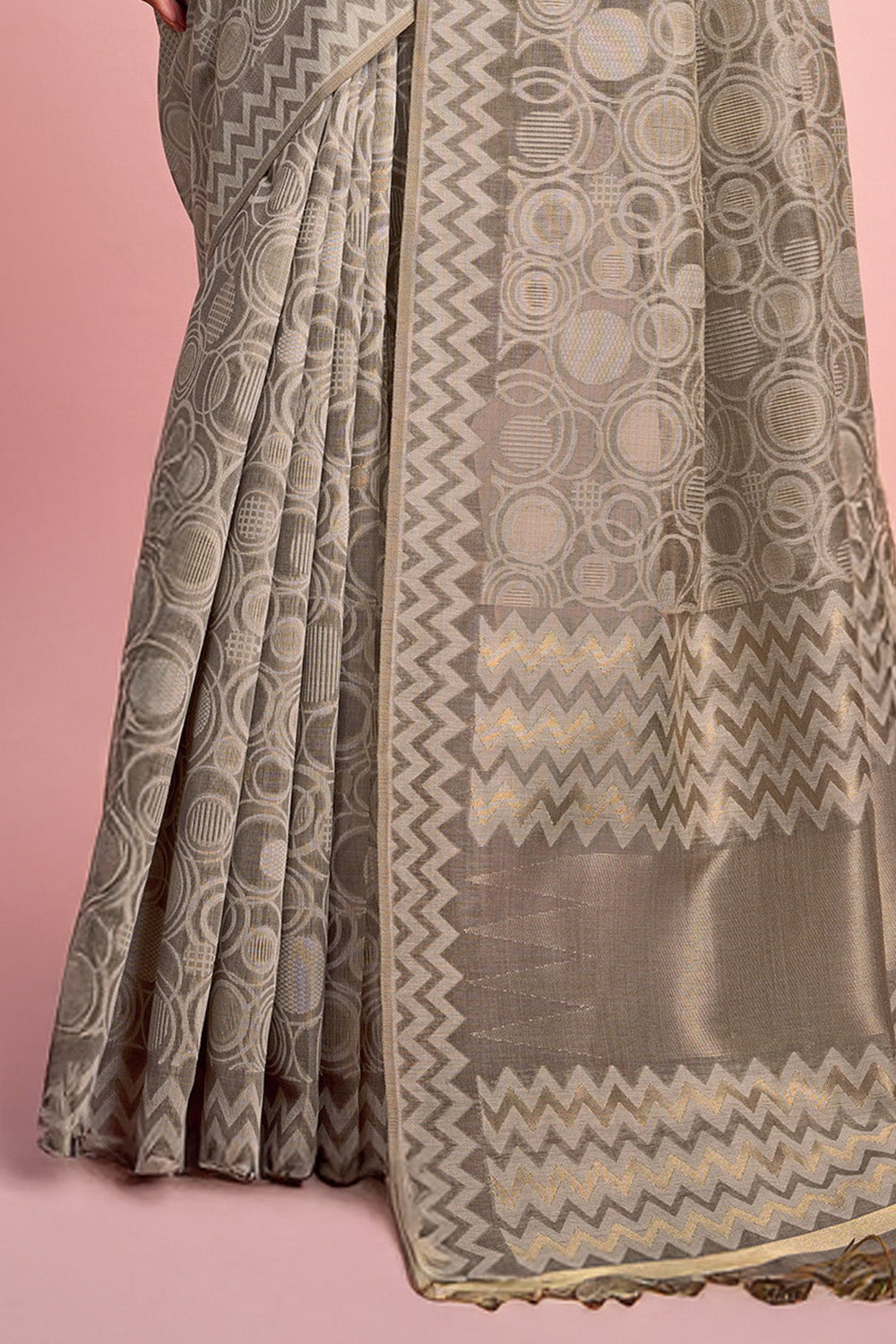 Grey Colour Resham Woven Cotton Saree