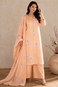 Peach Floral Printed Chanderi Suit With Palazzo
