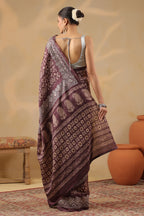 Brown Tussar Silk Printed Saree