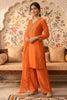 Rust Neck-Embroidered Silk Straight Suit
