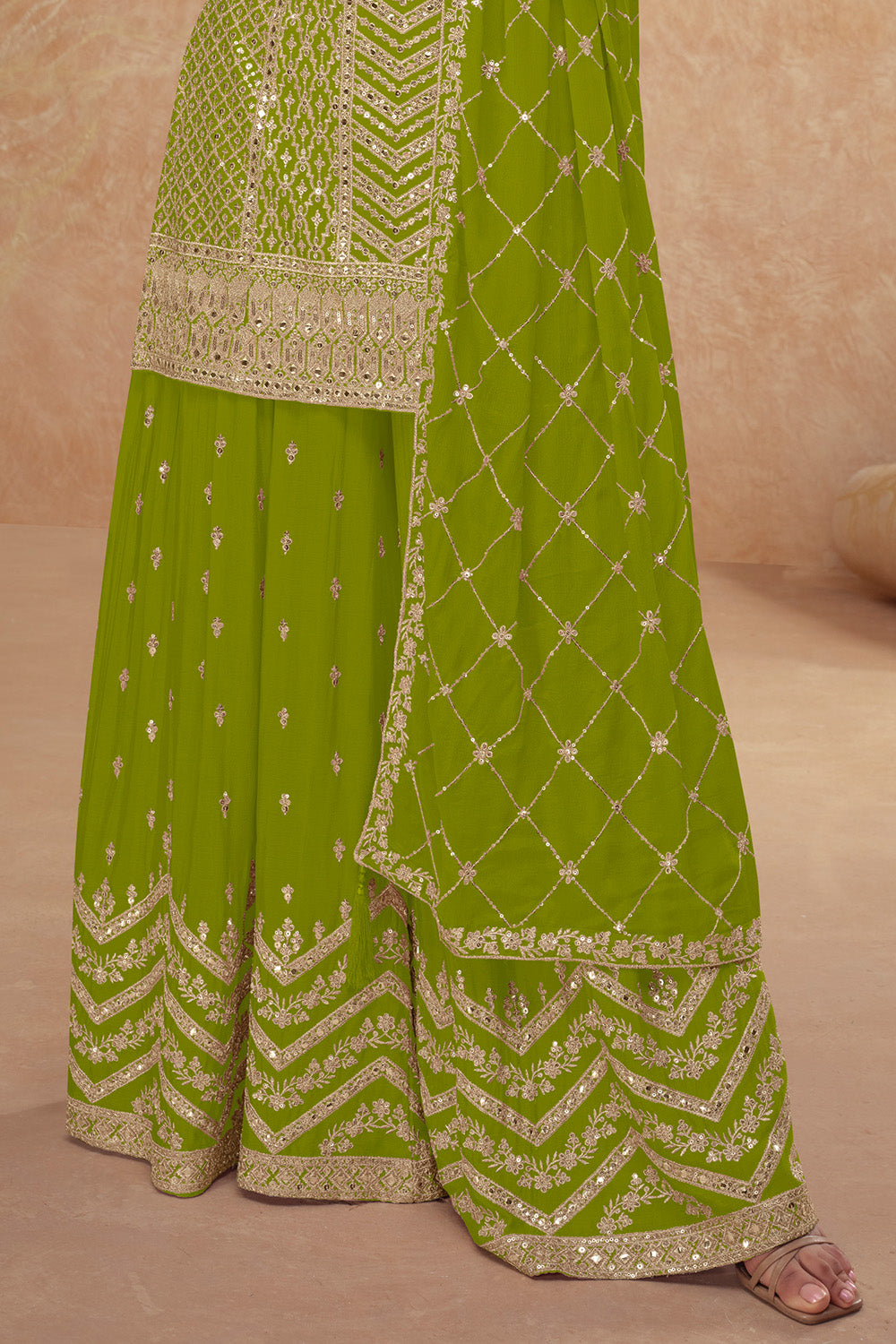 Crepe Silk Zari & Sequins Embroidered Suit With Embroidered Sharara