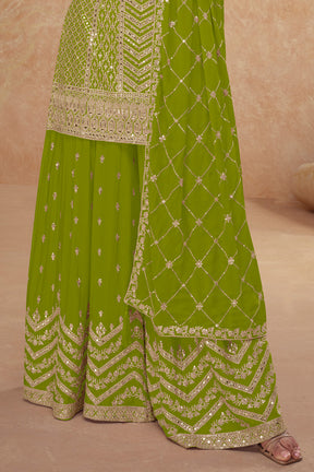 Crepe Silk Zari & Sequins Embroidered Suit With Embroidered Sharara