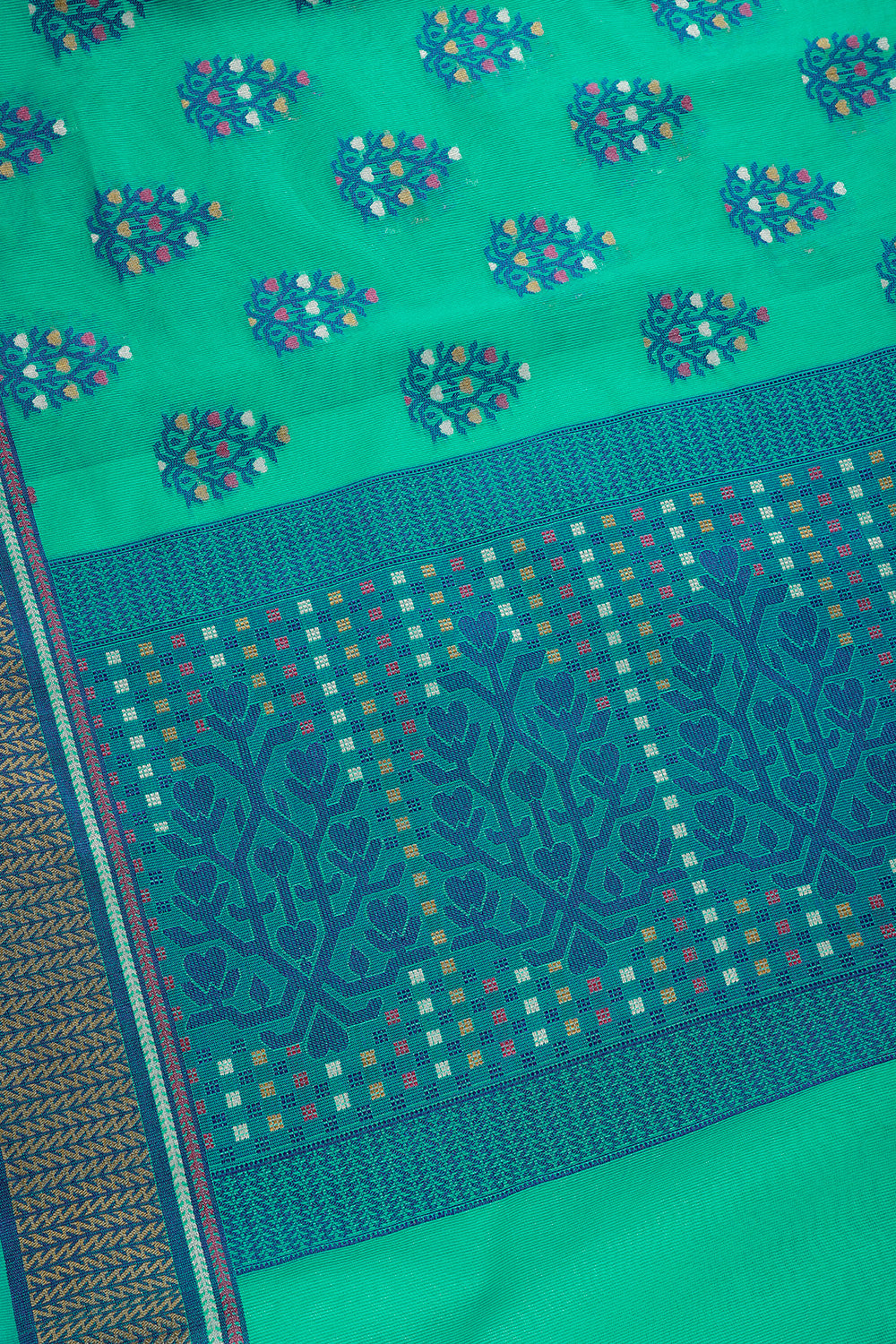 Teal Green Color Supernet Cotton Woven Saree