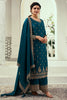Teal Color Silk Embroidered Unstitched Suit Material