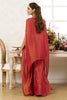 Dark Coral Shimmer Fabric Neck-Embroidered Kaftan Set with Palazzo,