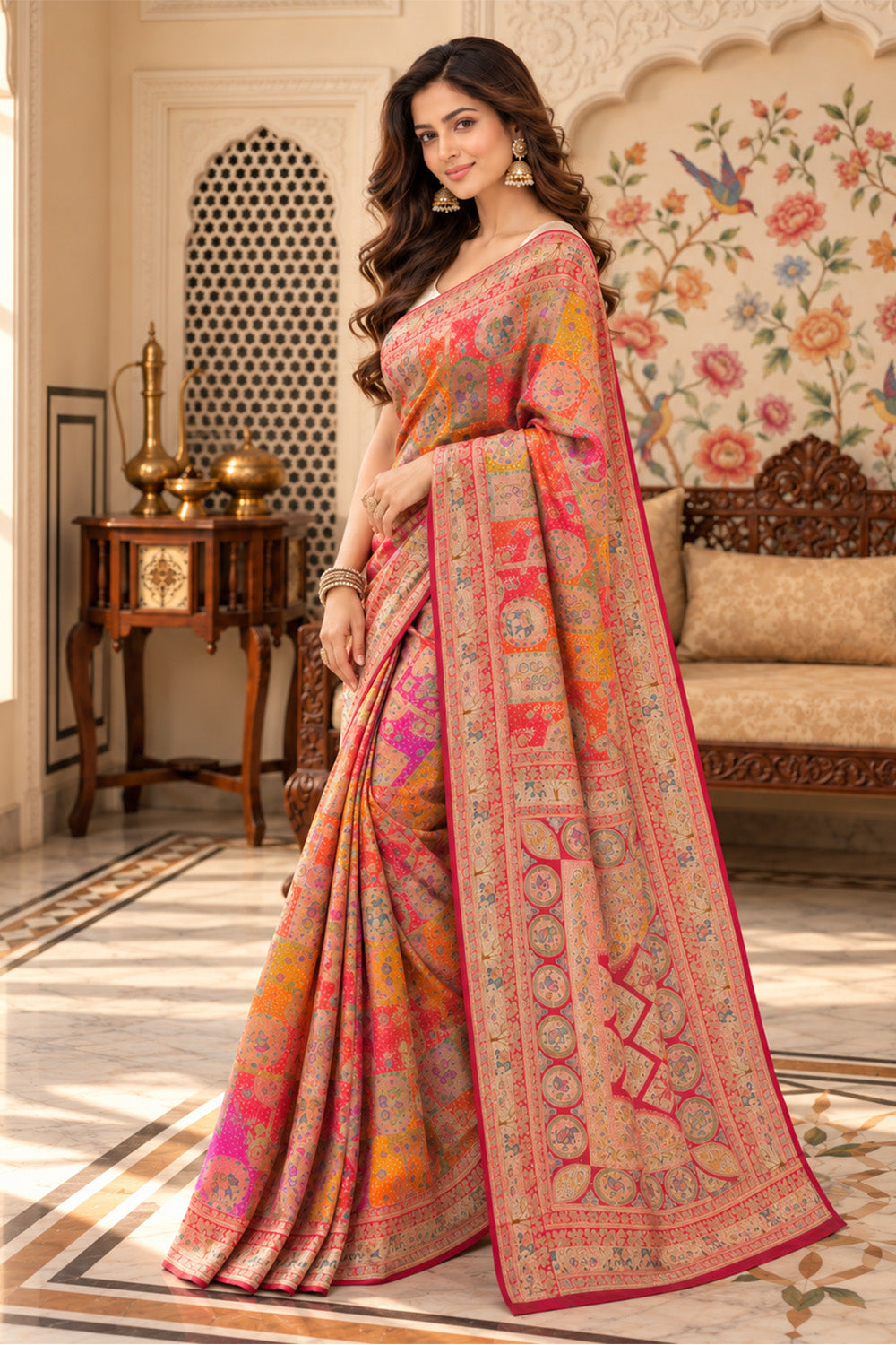 Red Position Woven Khaddi Georgette Saree