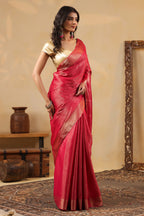 Rani Color Zari Woven Soft Silk Saree