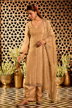 Beige Tissue Cut-Dana & Swaroski Work Unstitched Suit Material