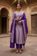 Purple Banarsi Silk Woven Unstitched Suit Material