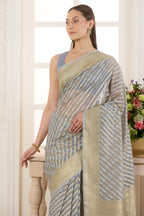 Grey Metalic Tissue Zari Woven Saree