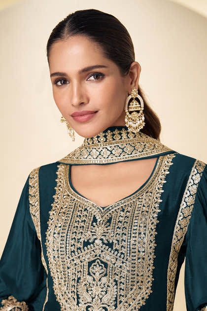 Crepe Silk Zari And Sequins Embroidered Suit Set