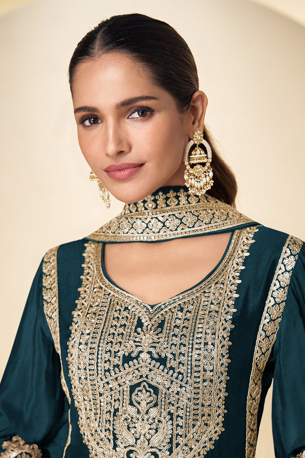 Crepe Silk Zari And Sequins Embroidered Suit Set