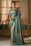 Teal Color Minakari Woven Silk Saree