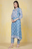Turquoise Rayon Floral Printed Kurta Set