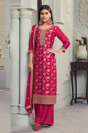 Magenta Color Georgette Zari Woven and Embroidered Unstitched Suit Material