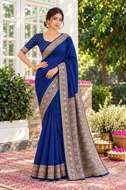 Navy Cotton Silk Woven Saree