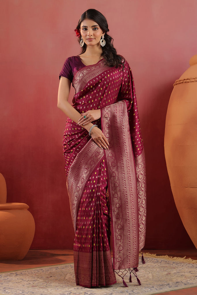 Wine Soft Silk Woven Saree