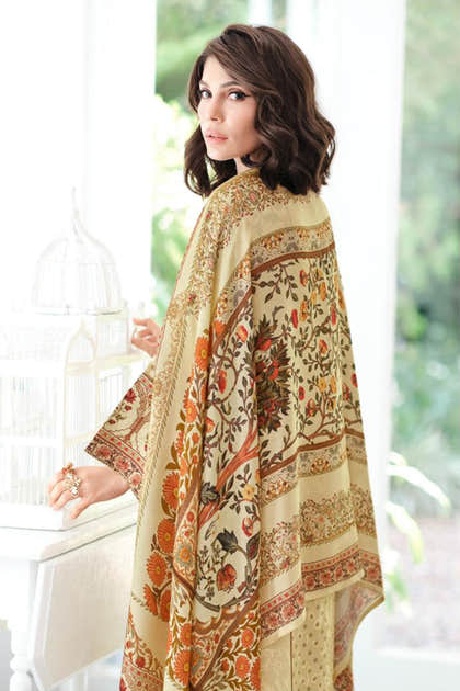 Cream Cotton Silk Digital Printed Unstitched Suit Material